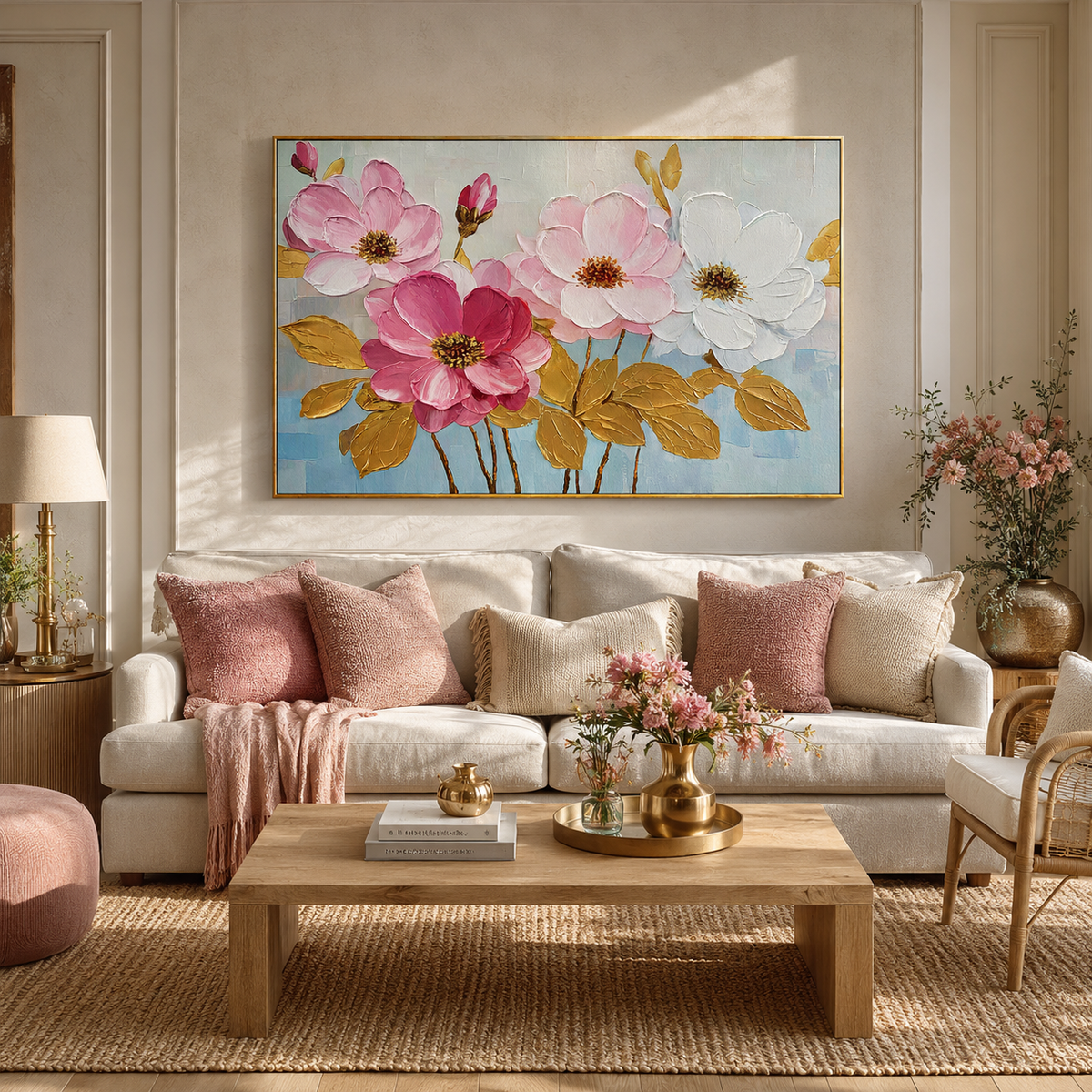 Blush Harmony Textured Floral Painting #RIH3