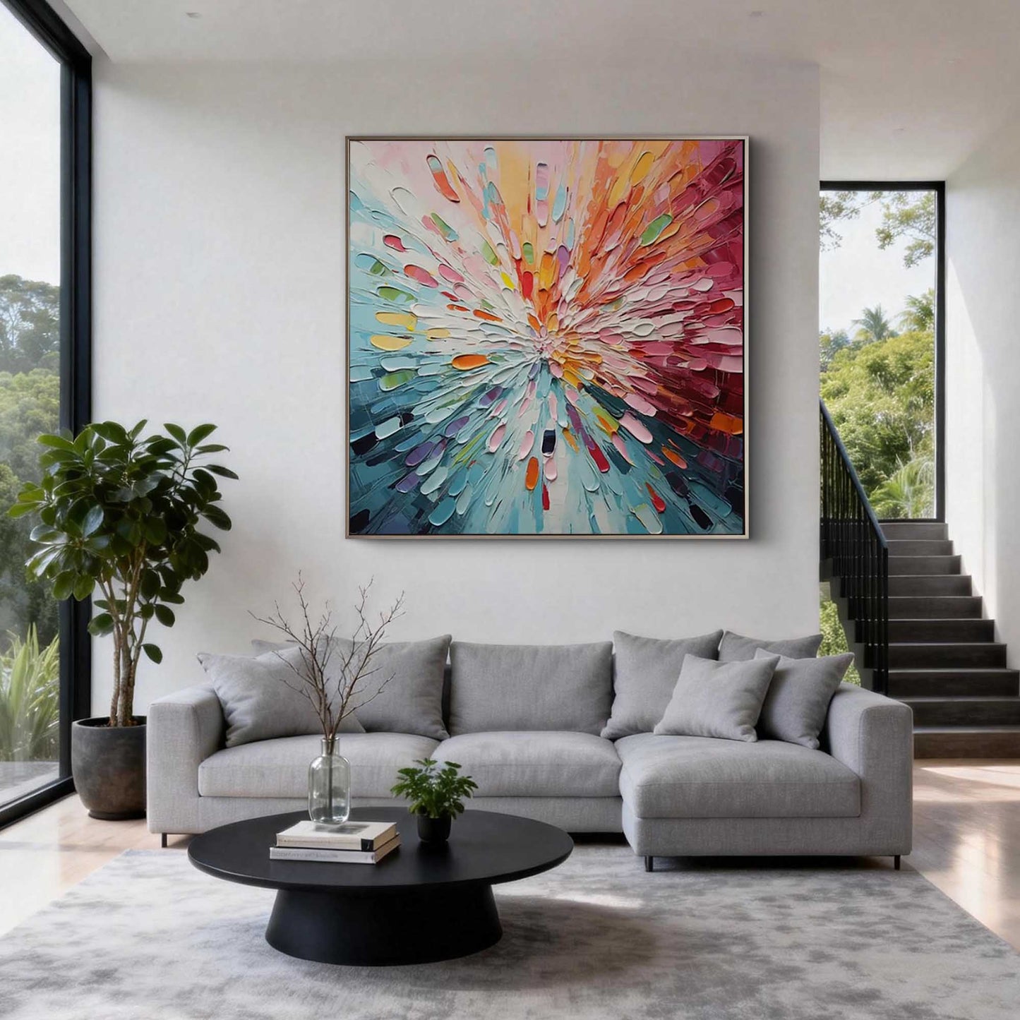 Radiant Burst Impasto Abstract Canvas Art