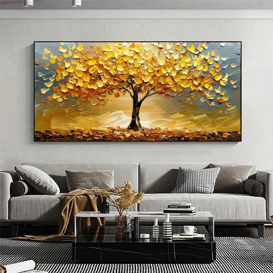 Autumn Glow Golden Tree Abstract Painting