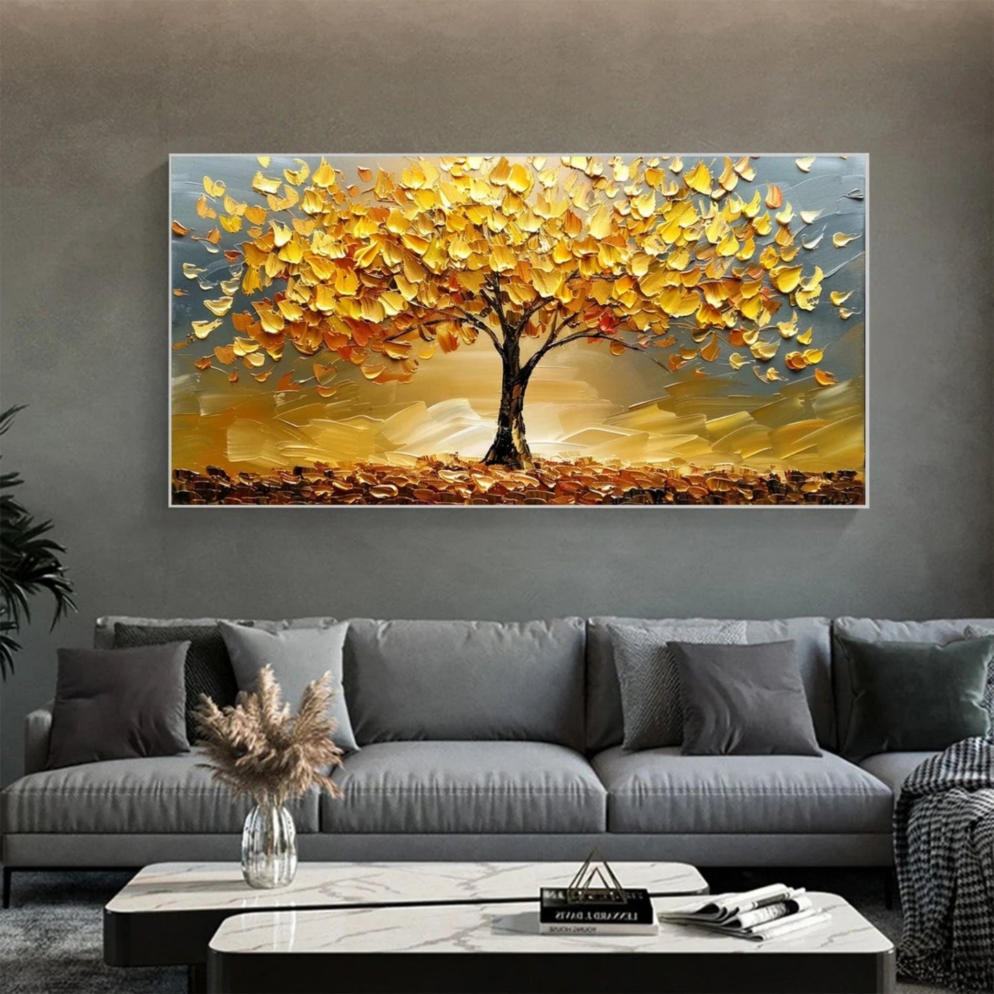 Autumn Glow Golden Tree Abstract Painting