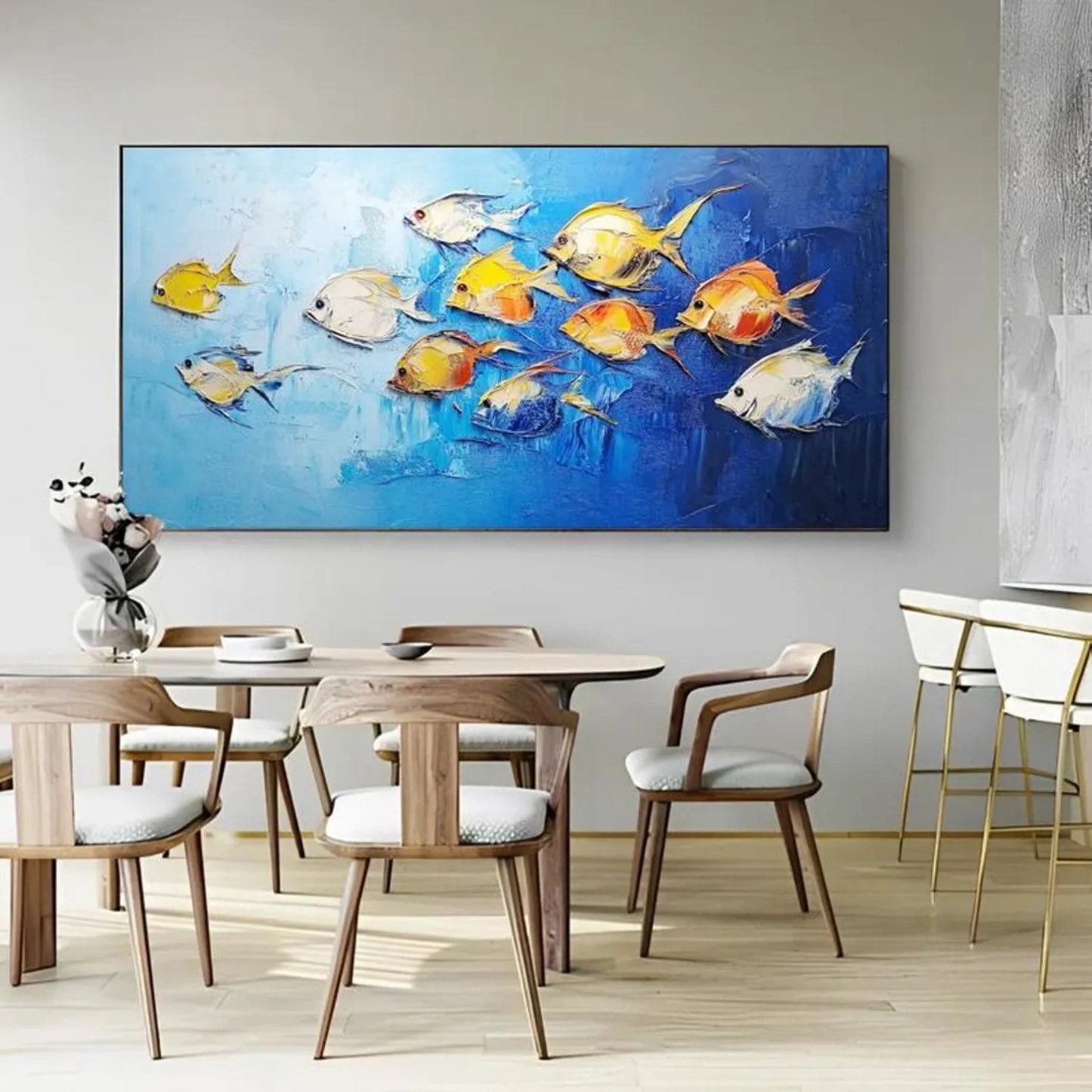 Golden Drift Blue Fish Painting