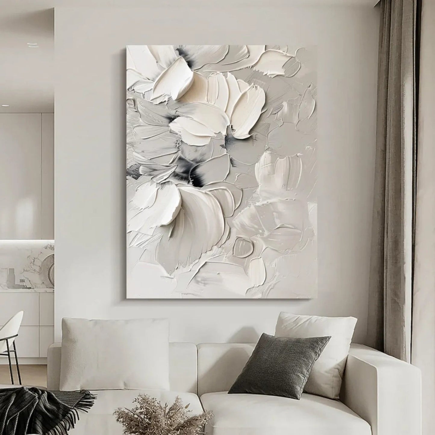 Ivory Whisper Floral Abstract Painting