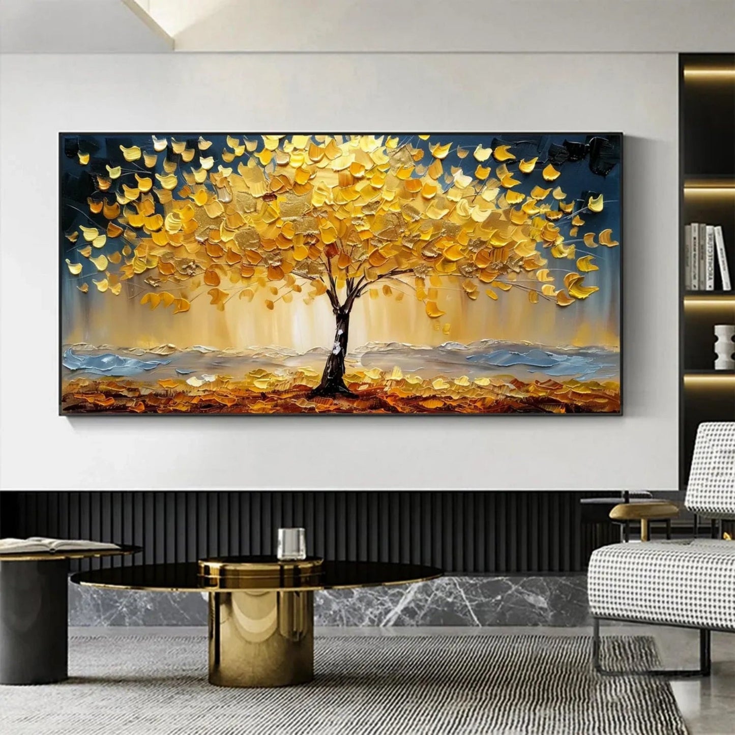 Golden Stillness Tree Abstract Painting