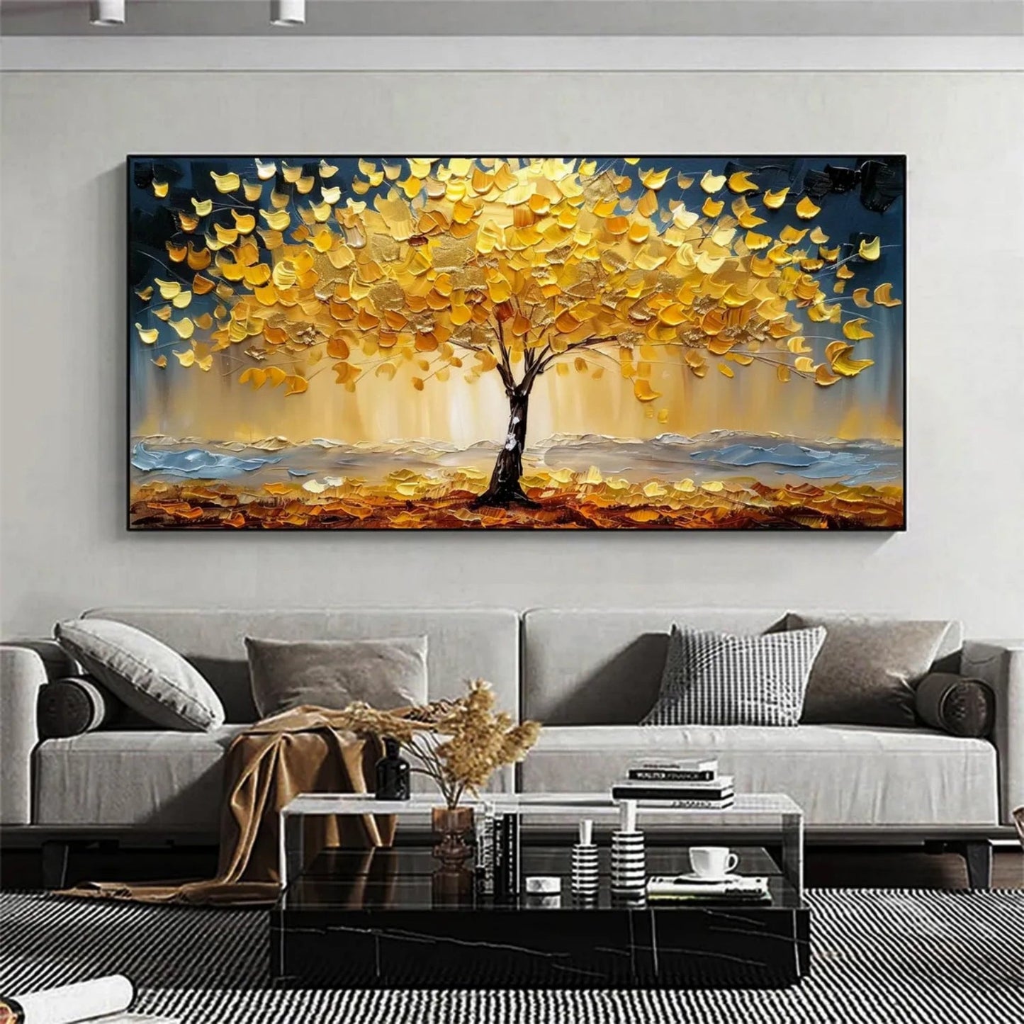 Golden Stillness Tree Abstract Painting