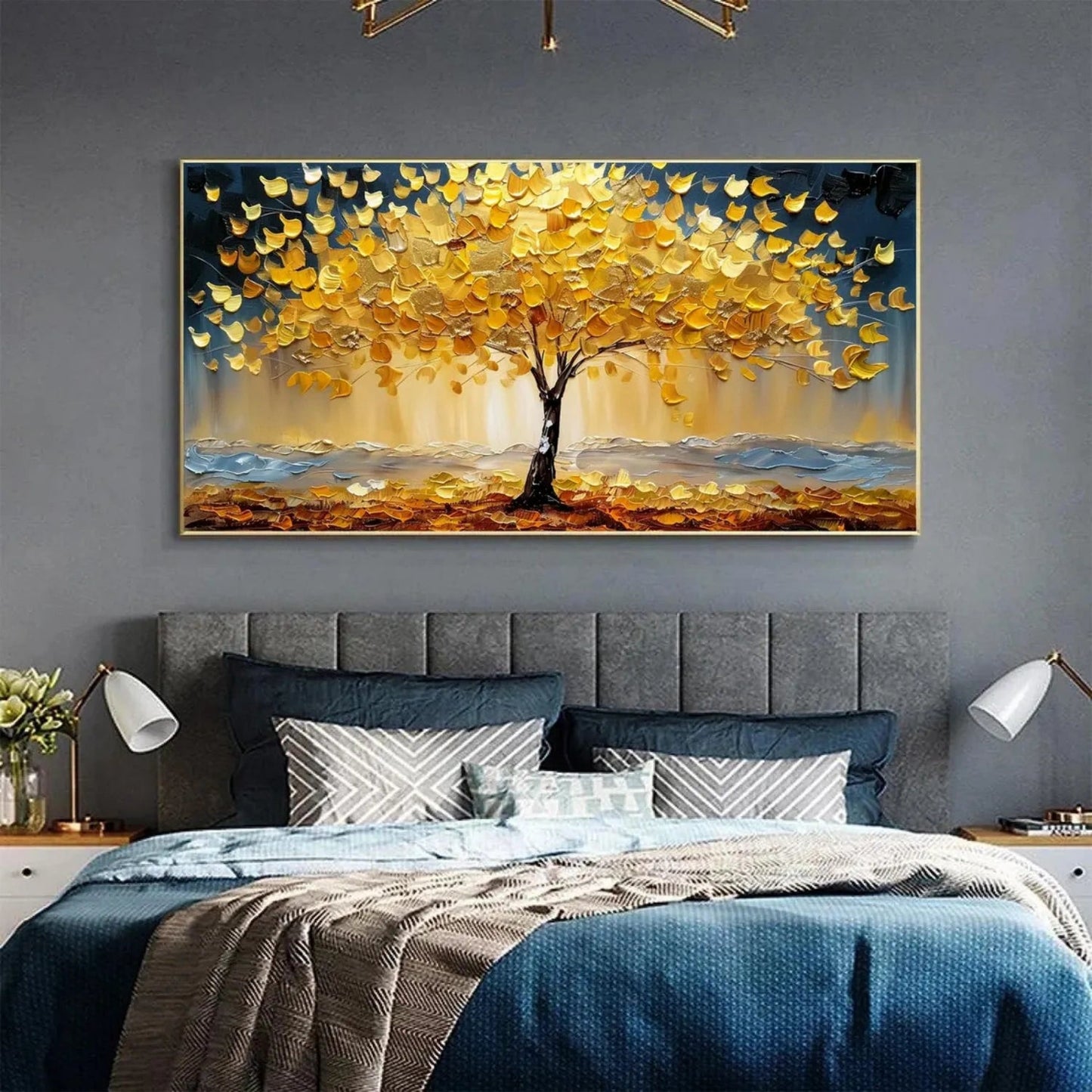Golden Stillness Tree Abstract Painting