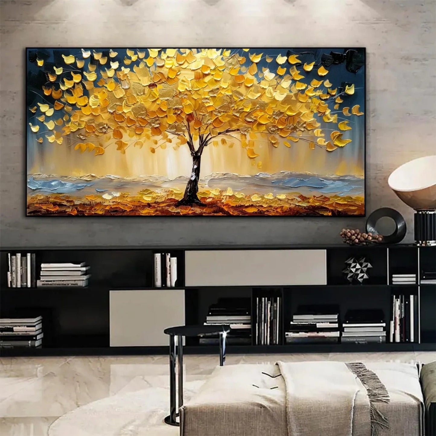 Golden Stillness Tree Abstract Painting