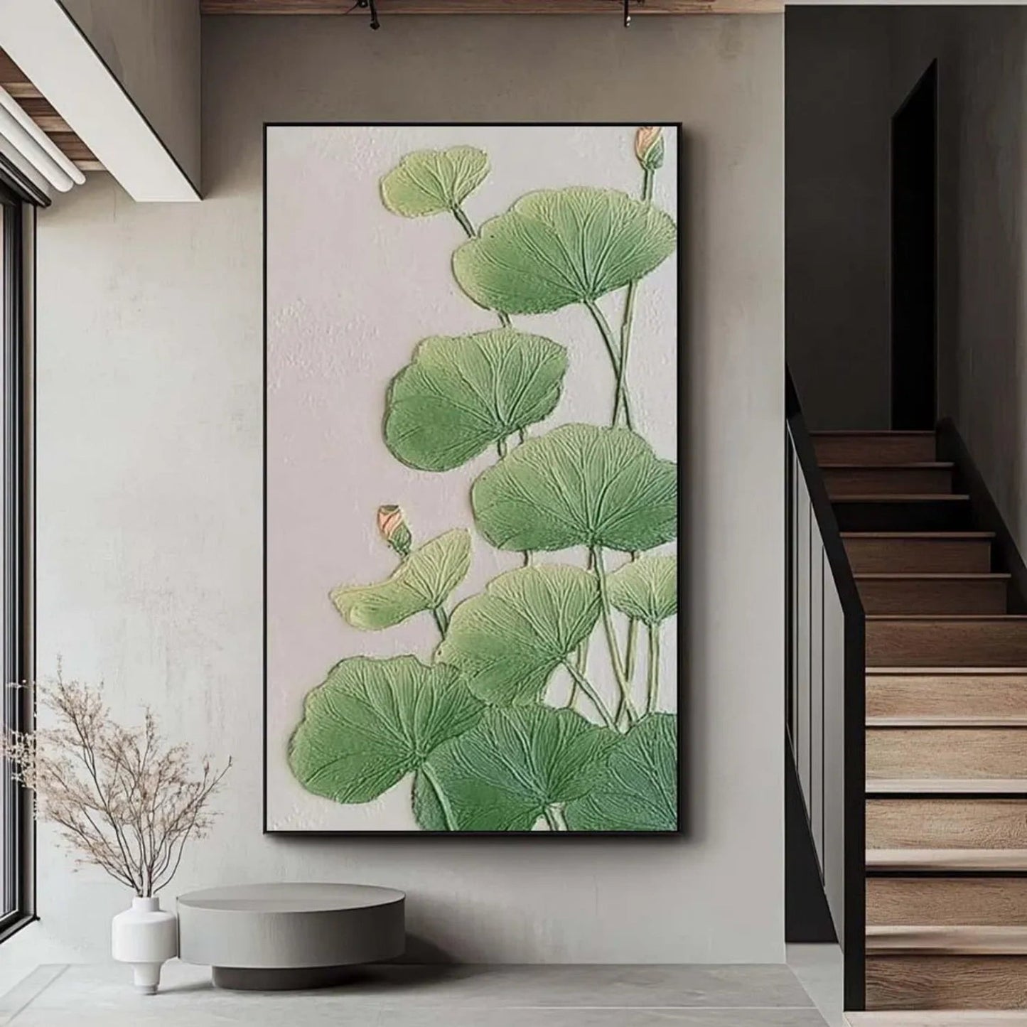 Verdant Zen Lotus Leaf Painting