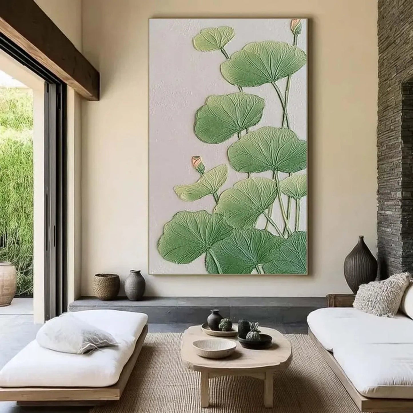 Verdant Zen Lotus Leaf Painting