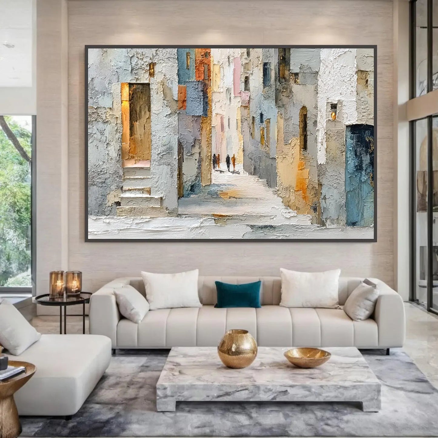 Textured Mediterranean Cityscape Painting