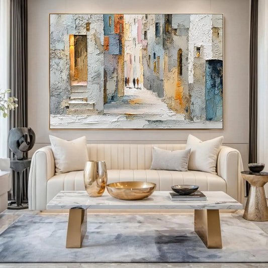 Textured Mediterranean Cityscape Painting