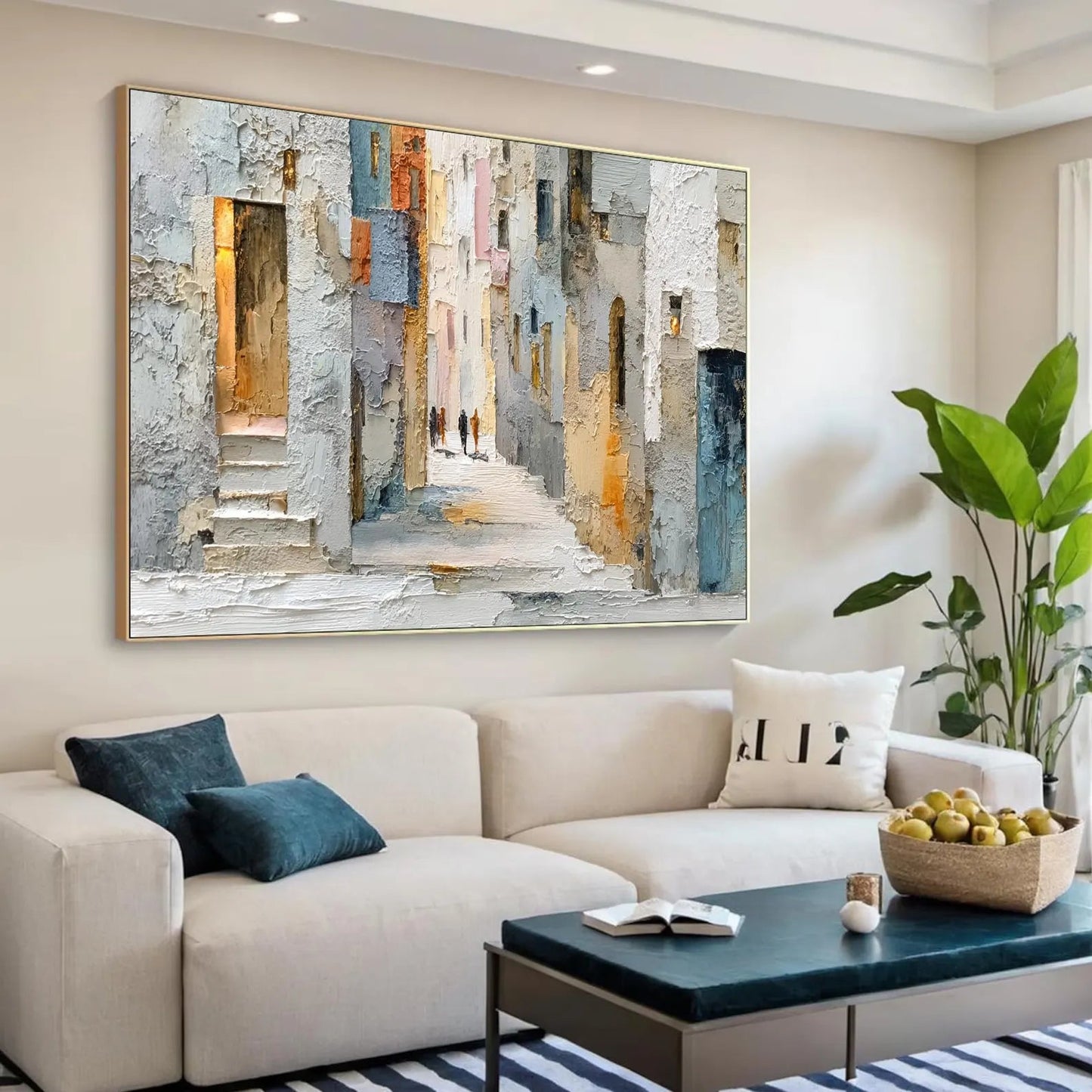 Textured Mediterranean Cityscape Painting