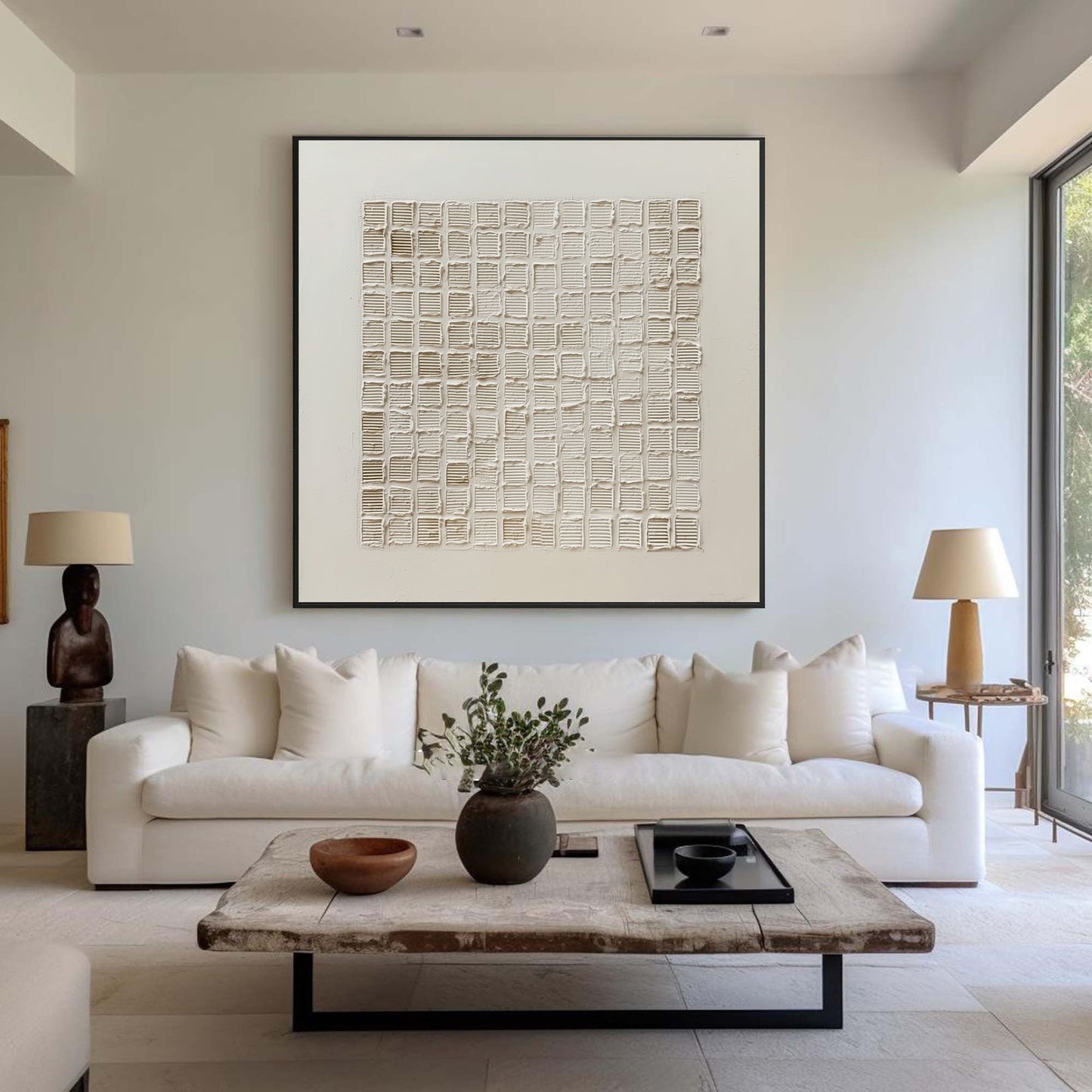 Ivory Order Grid Textured Painting