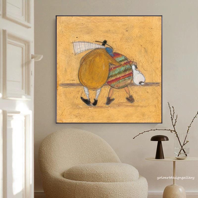 Whimsical Friends Walking Abstract Painting