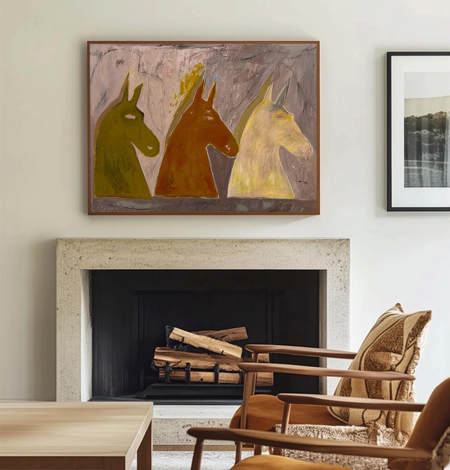 Trio Earth-Tone Horses Abstract Painting