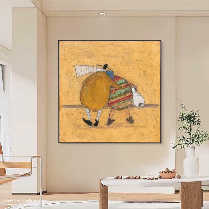 Whimsical Friends Walking Abstract Painting