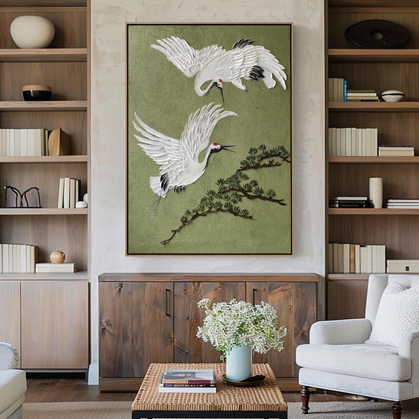 Twin Cranes in Quiet Flight Painting