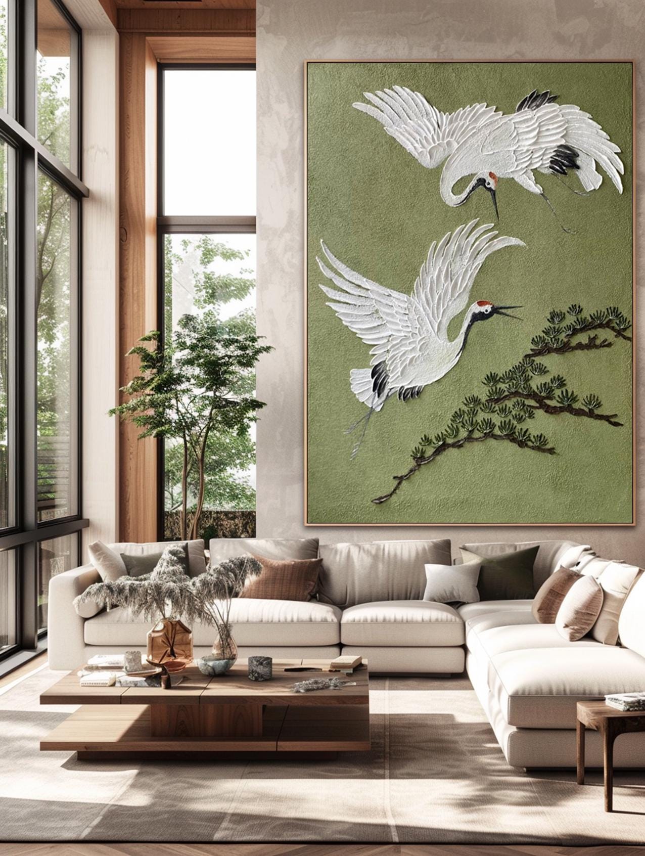 Twin Cranes in Quiet Flight Painting