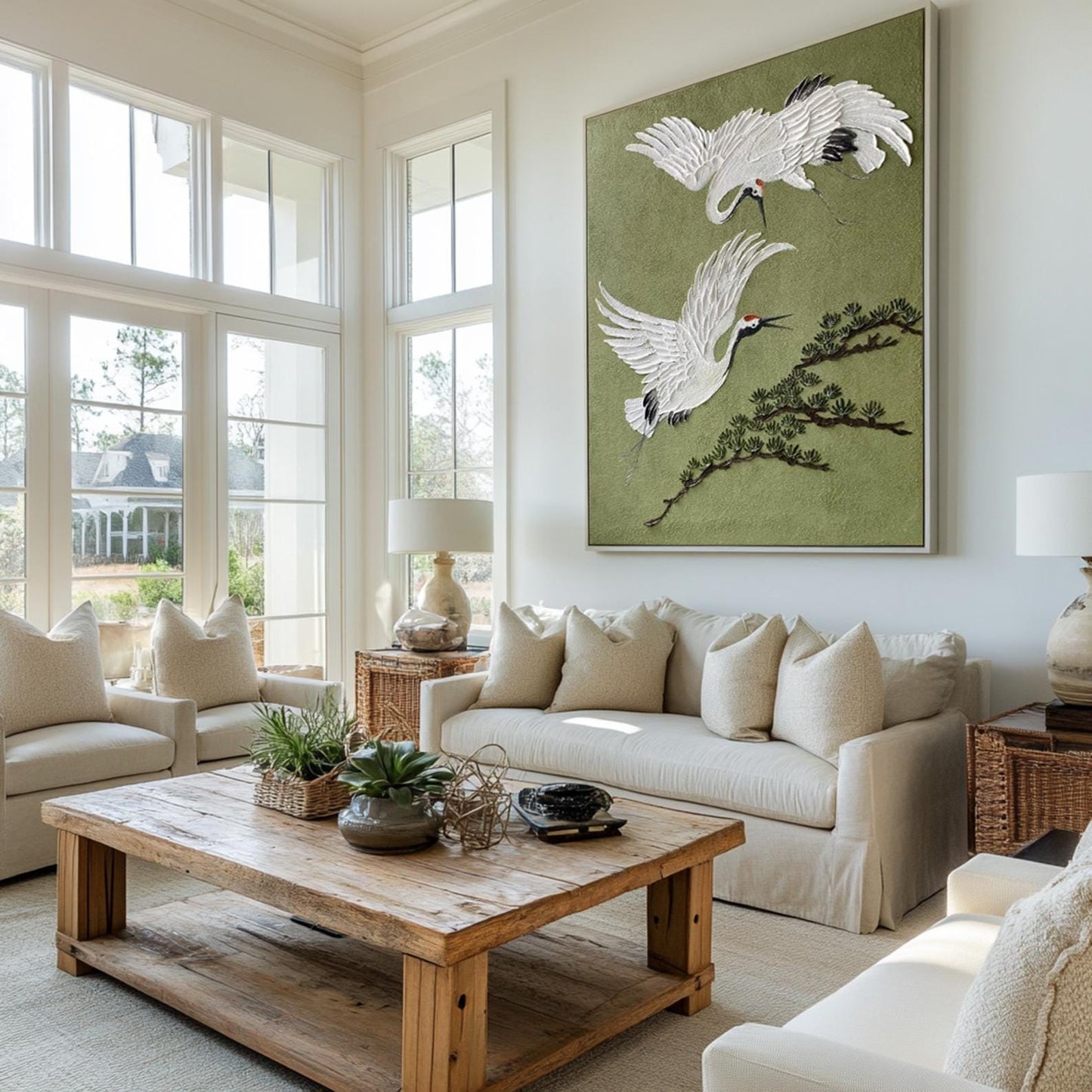 Twin Cranes in Quiet Flight Painting