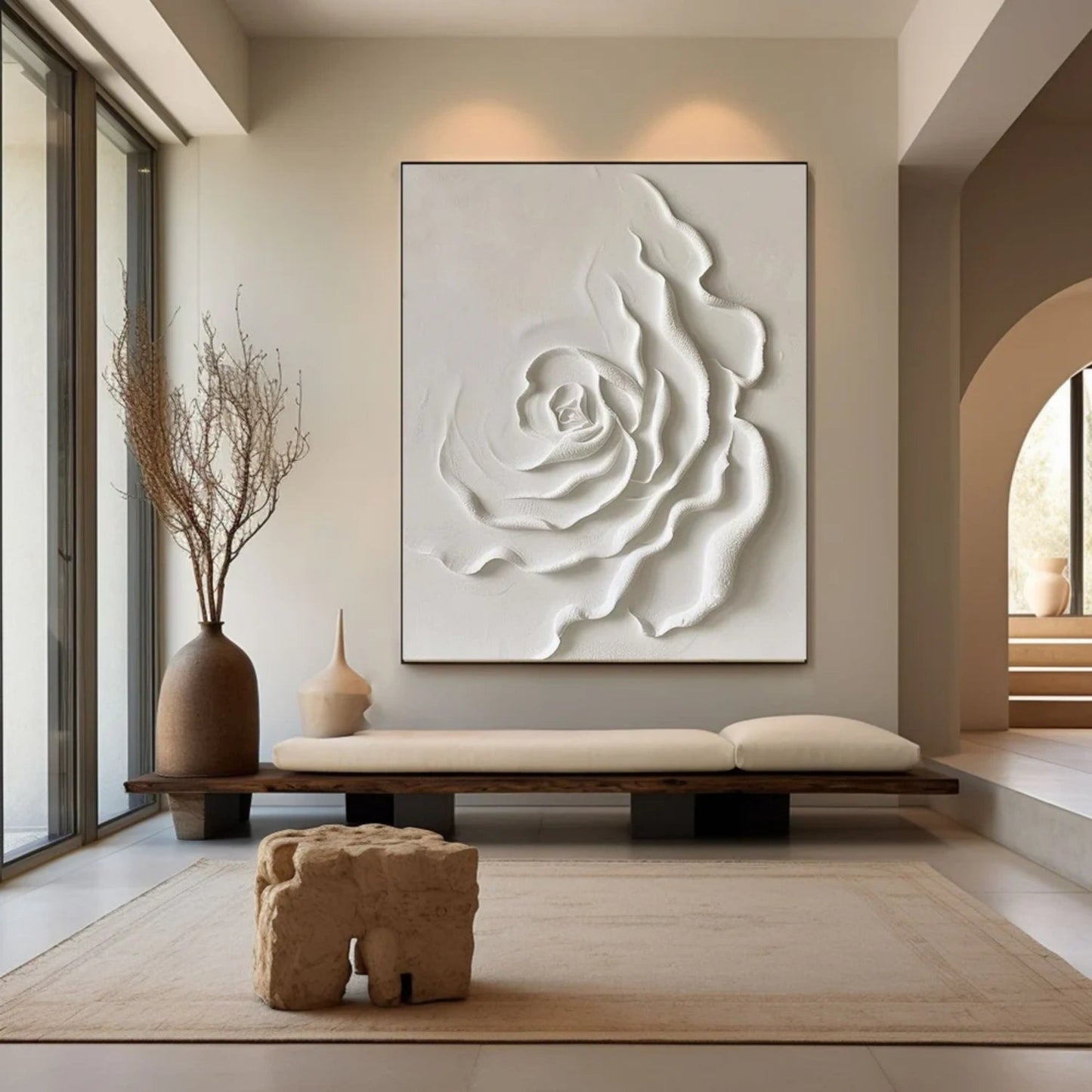 Silent Ivory Rose Textured Abstract Painting