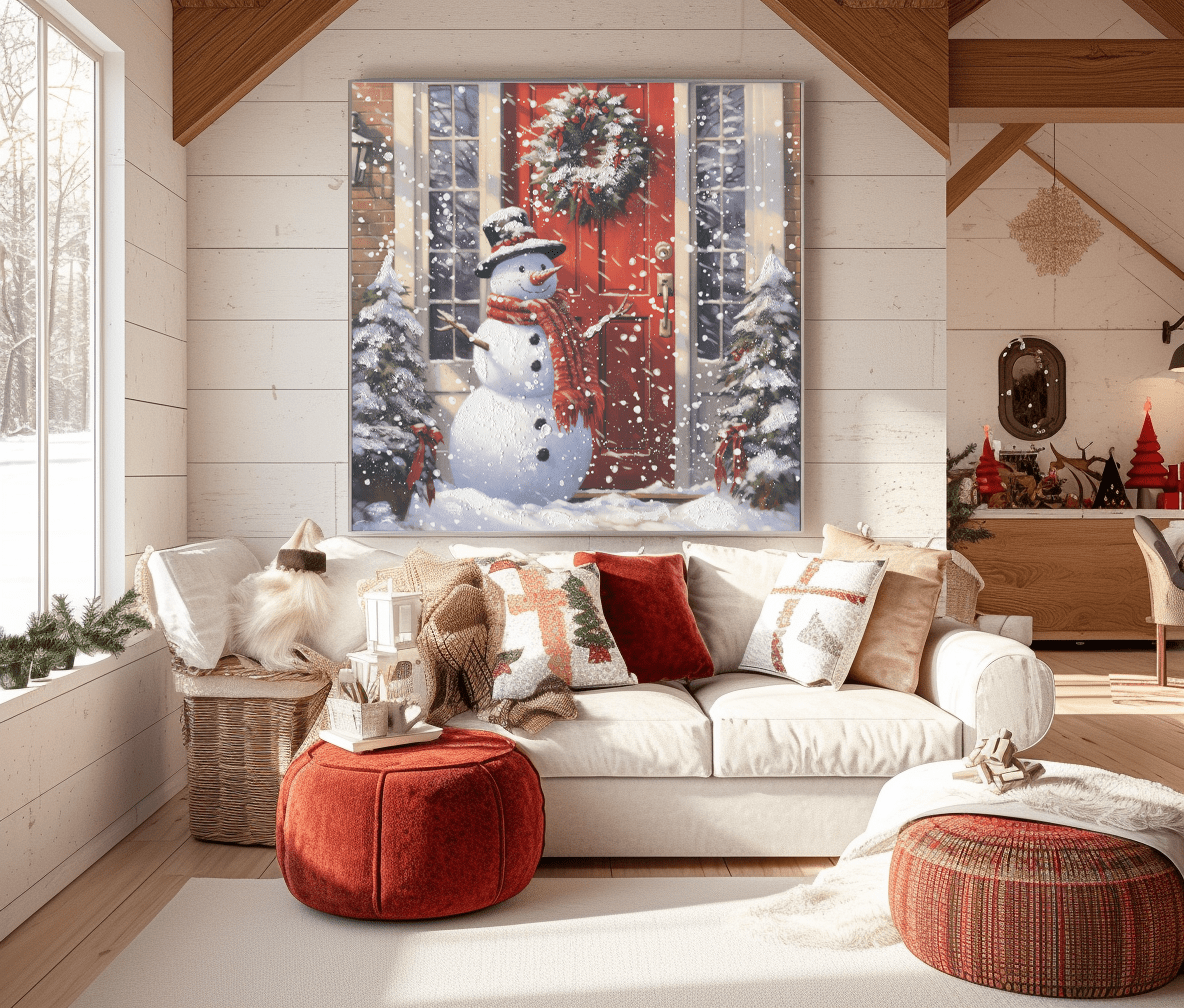 Snowman Welcome – Red Door Christmas Painting