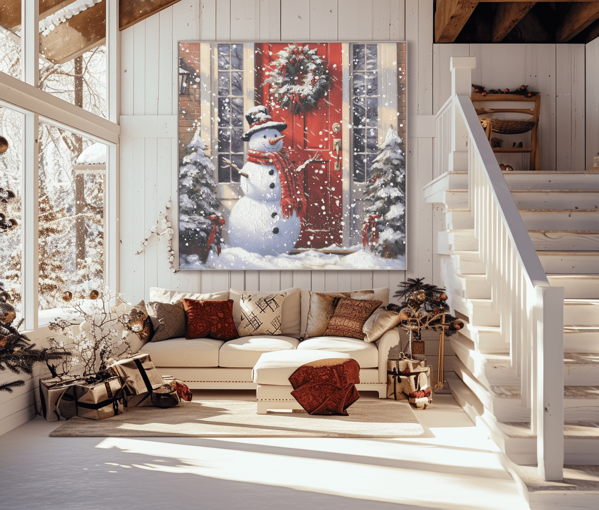 Snowman Welcome – Red Door Christmas Painting