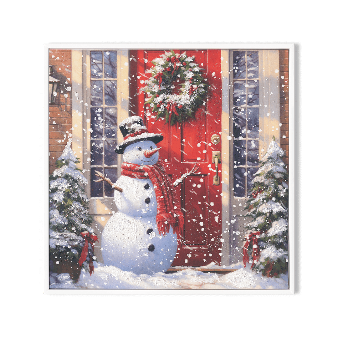 Snowman Welcome – Red Door Christmas Painting