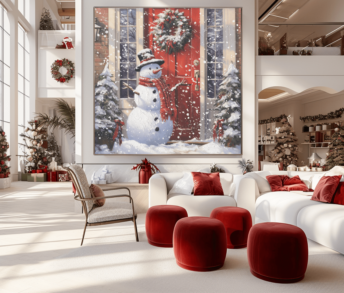 Snowman Welcome – Red Door Christmas Painting