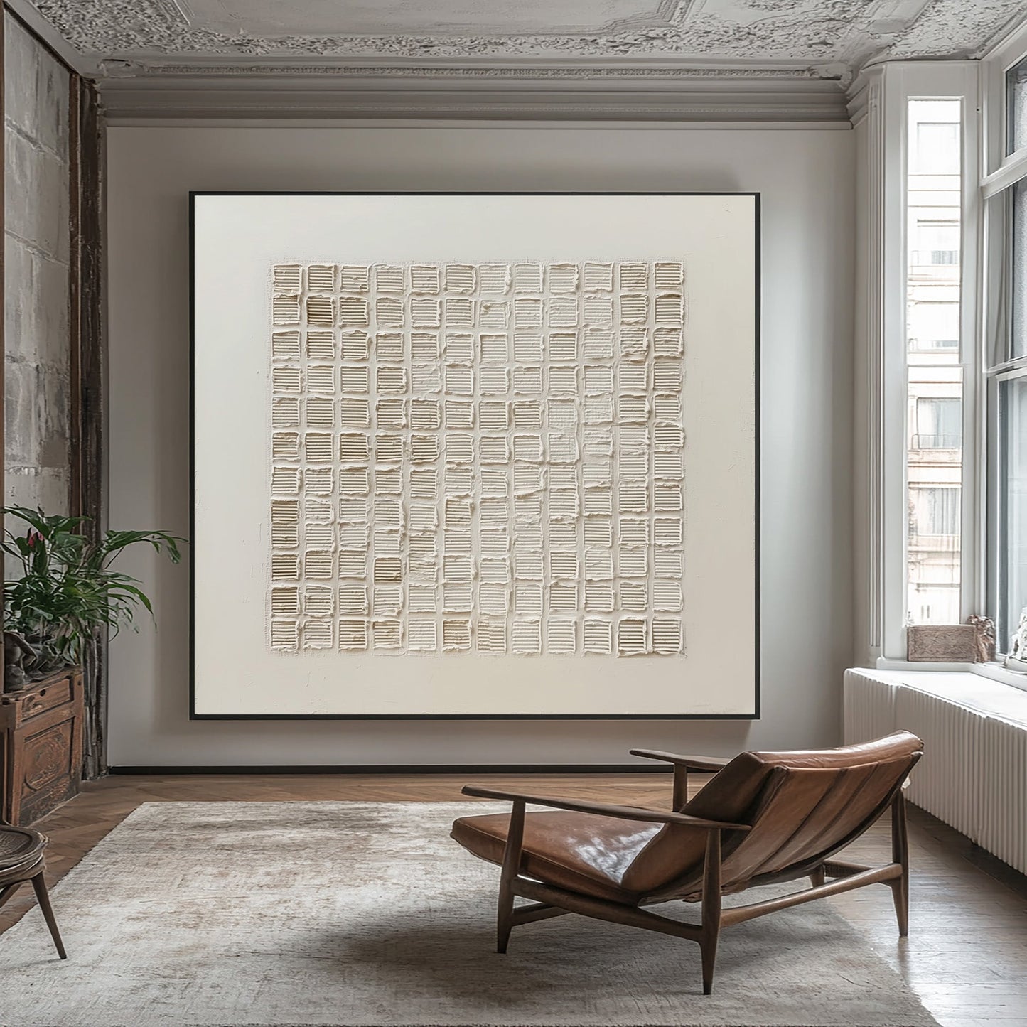 Ivory Order Grid Textured Painting