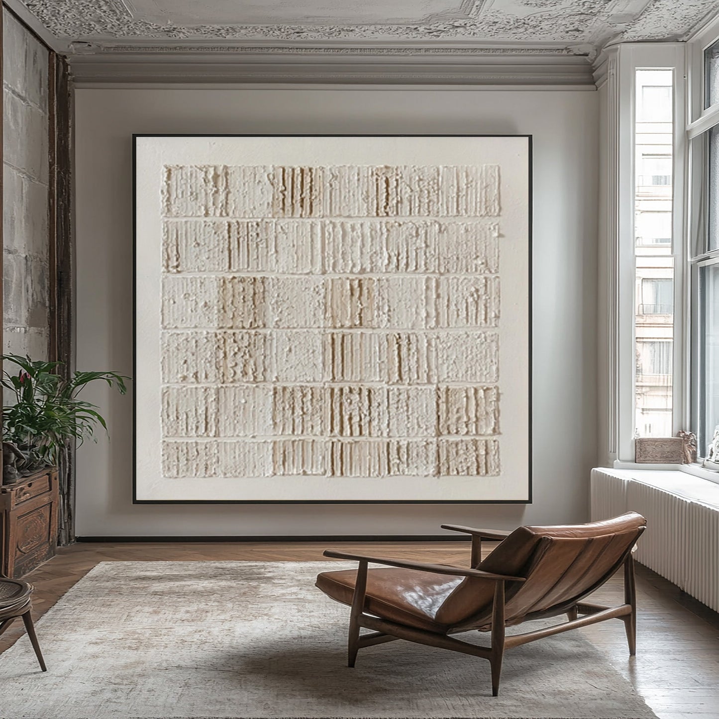 Linen Grid Ivory Texture Painting