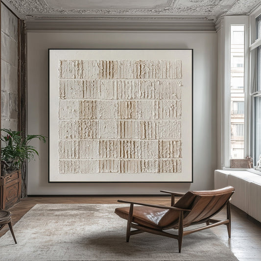 Linen Grid Ivory Texture Painting