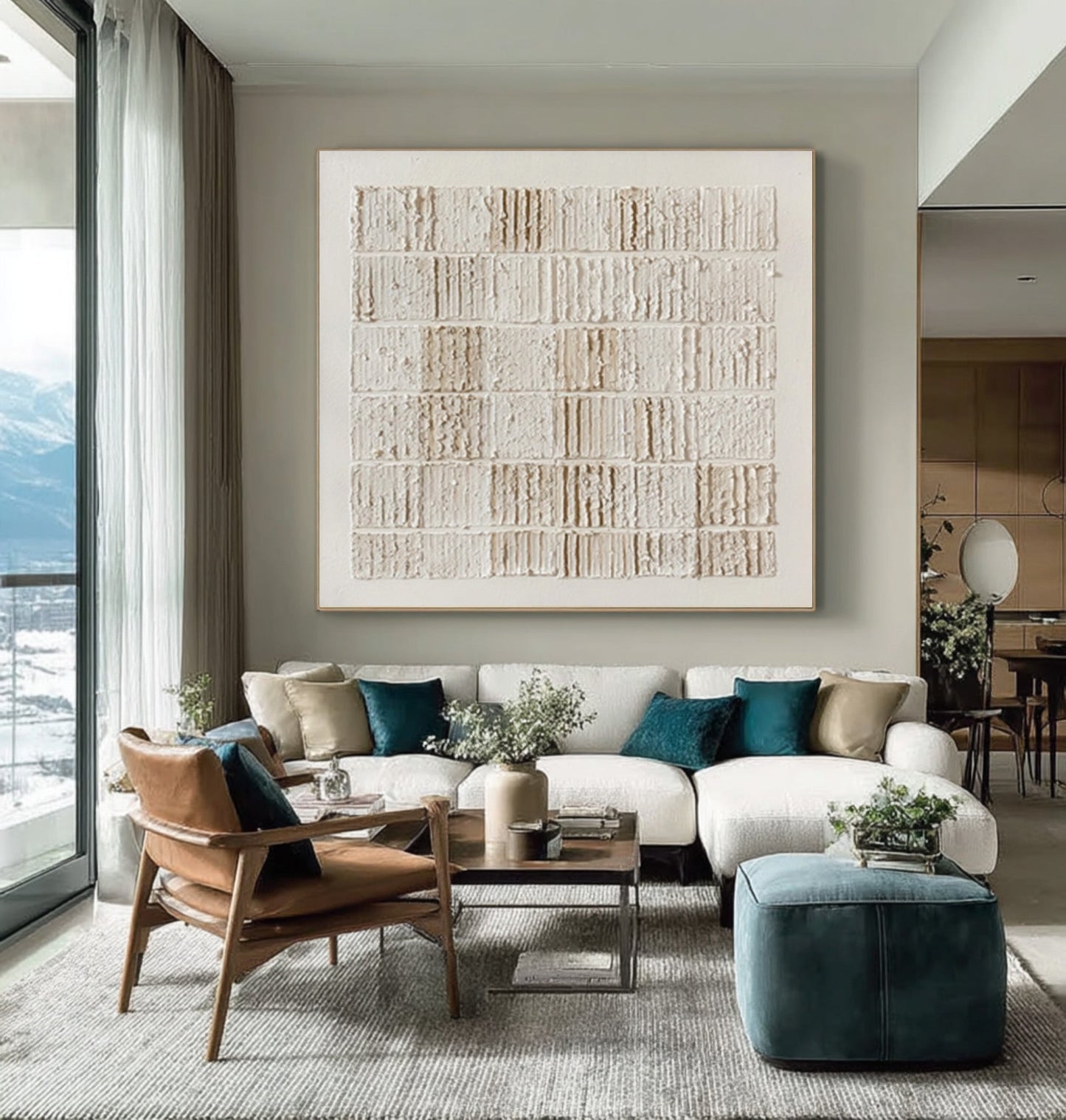 Linen Grid Ivory Texture Painting