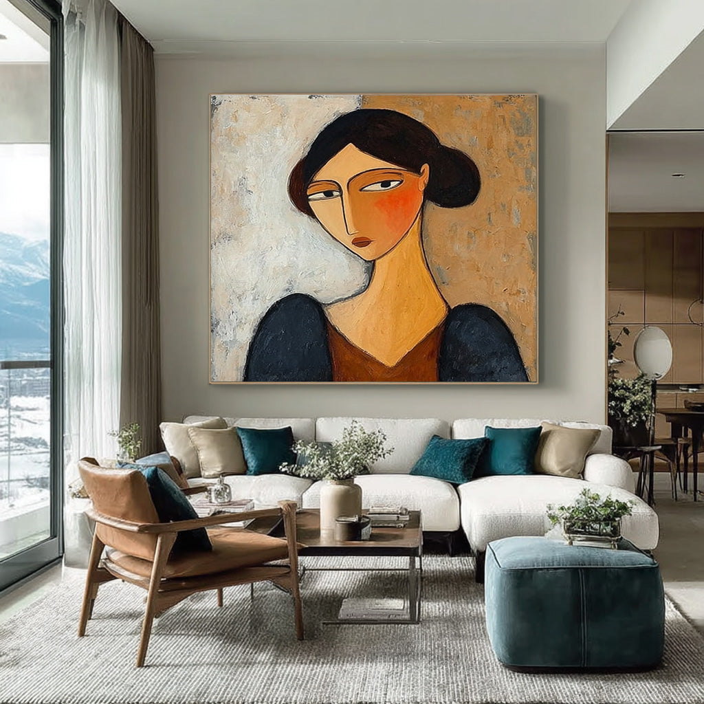 Amber Gaze Modern Female Portrait Painting