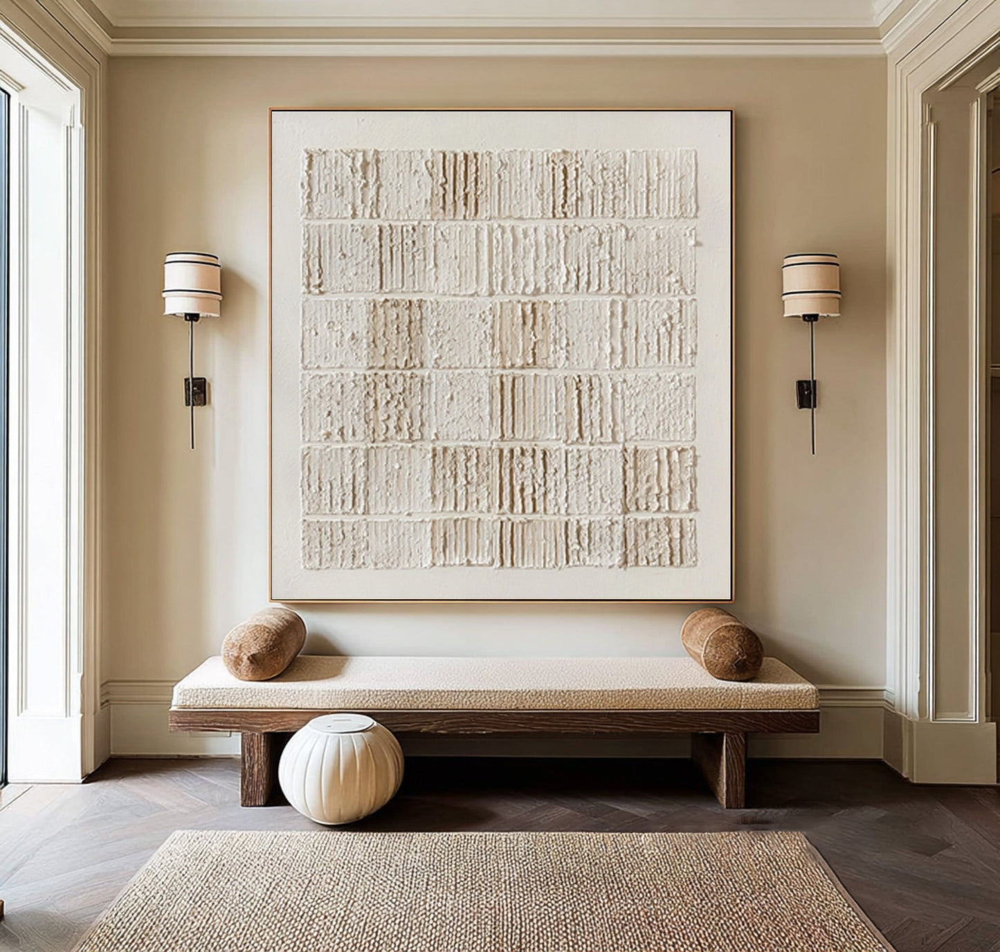 Linen Grid Ivory Texture Painting