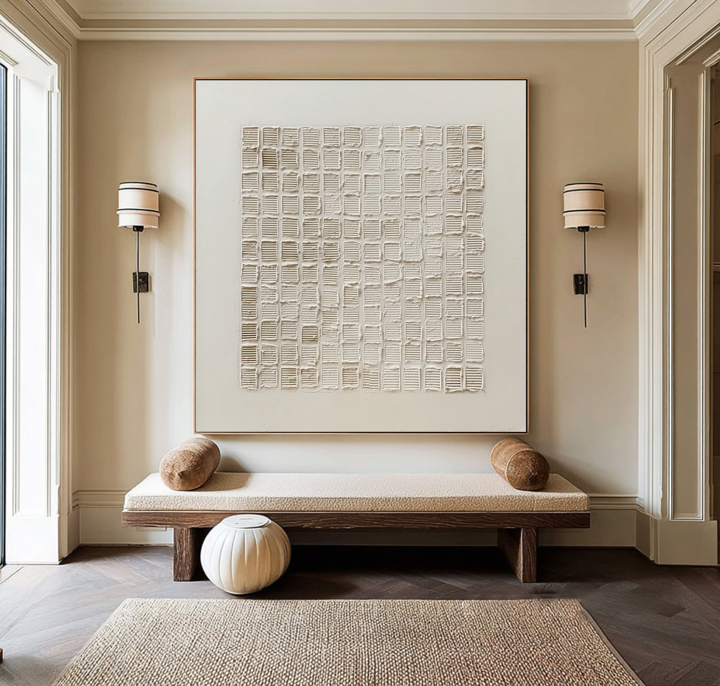 Ivory Order Grid Textured Painting