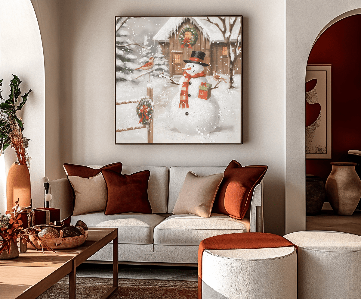 Snowman Cottage Joy – Winter Holiday Painting