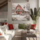 Snowy Red Barn Charm – Winter Christmas Painting