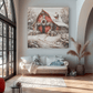 Snowy Red Barn Charm – Winter Christmas Painting