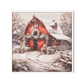 Snowy Red Barn Charm – Winter Christmas Painting