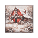 Snowy Red Barn Charm – Winter Christmas Painting