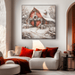Snowy Red Barn Charm – Winter Christmas Painting