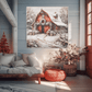Snowy Red Barn Charm – Winter Christmas Painting