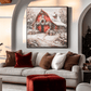 Snowy Red Barn Charm – Winter Christmas Painting
