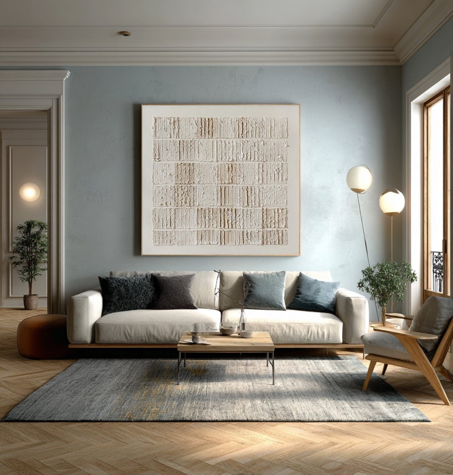 Linen Grid Ivory Texture Painting