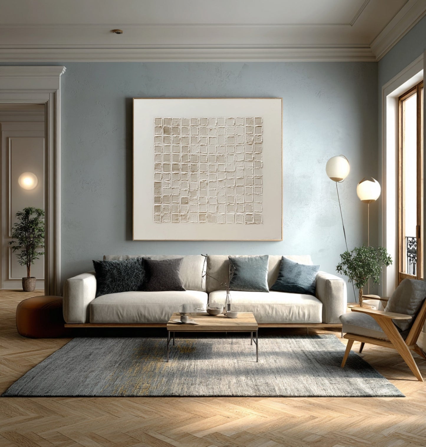 Ivory Order Grid Textured Painting