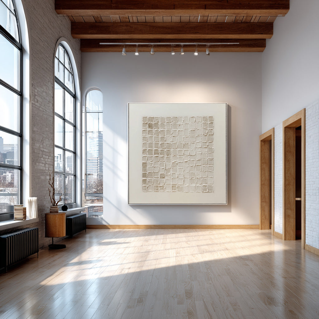 Ivory Order Grid Textured Painting